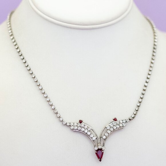 16 inch, Vintage Heaven's Descent Rhinestones Silver Tone Choker Necklace - Q32 - Picture 2 of 3